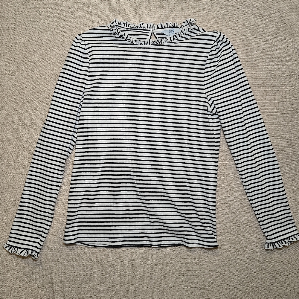 Croft and Barrow, balck and white, striped sweater With Ruffles